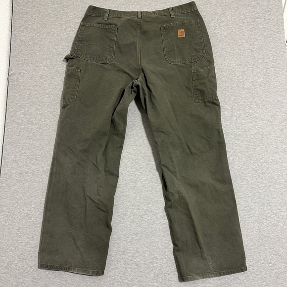 Carhartt Mens Moss Green Cotton Duck Carpenter Work Pants 39x32 Relaxed Fit - Picture 2 of 16